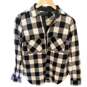 Blue and White Flannel Collared 3/4 Zip XS